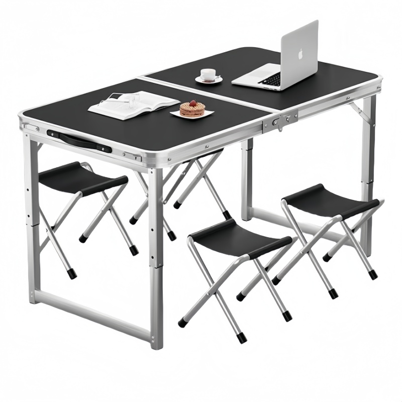 悦兴诚野餐桌 120cm黑色+4布凳 组高清大图