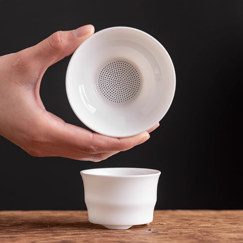 羊腊玉土厝陶瓷过滤组纯白打孔过滤网 茶漏+茶漏托(无描金)