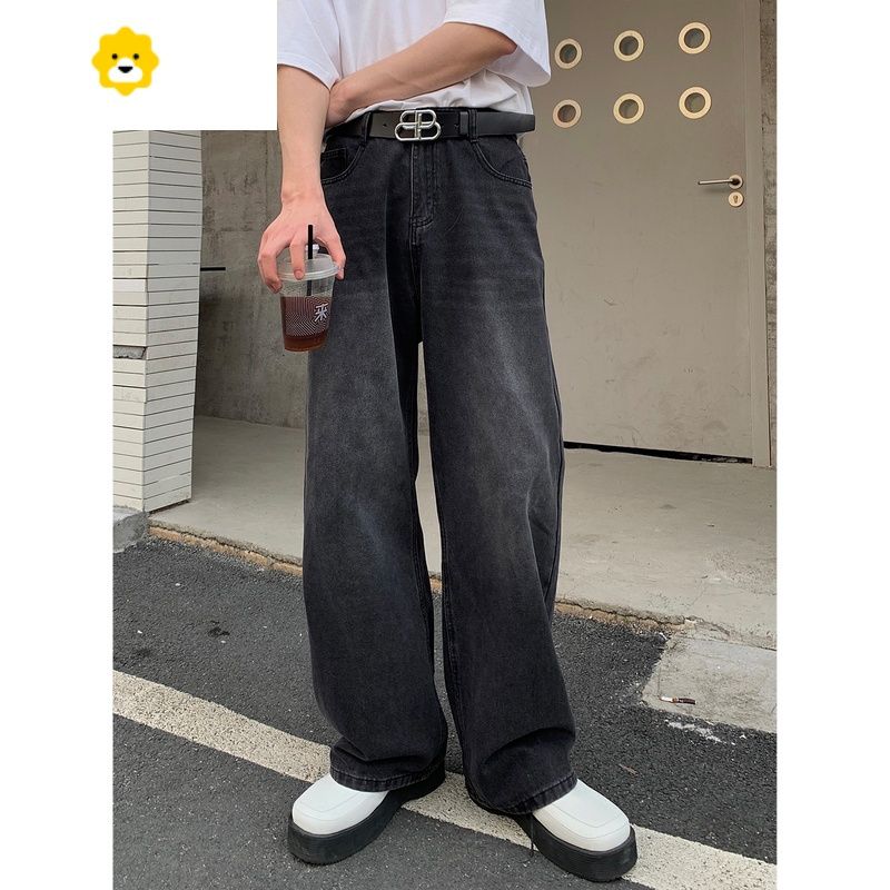 fish basketonly1浅蓝色牛仔裤男直筒宽松韩版百搭港风复古休闲长裤