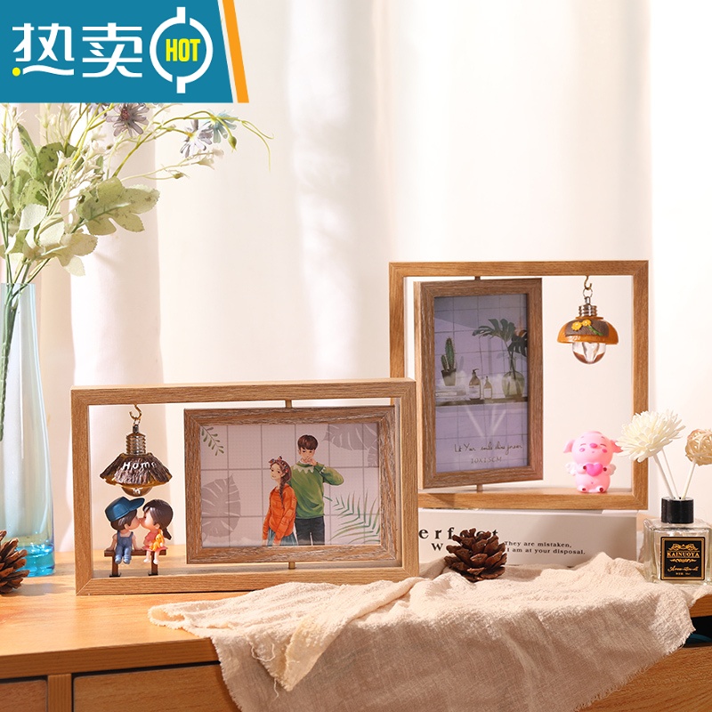 敬平6寸7寸北欧ins双面旋转相框摆台办公桌面创意个性像框架摆件logo 横竖两用白色款(可放2张照片) 8寸相框+专属高清大图