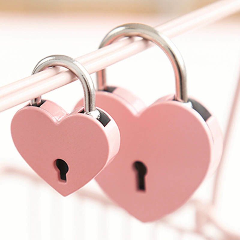 宿舍防盗挂锁行李箱寝室柜子车筐小锁头迷你情侣爱心包包锁小号粉色>