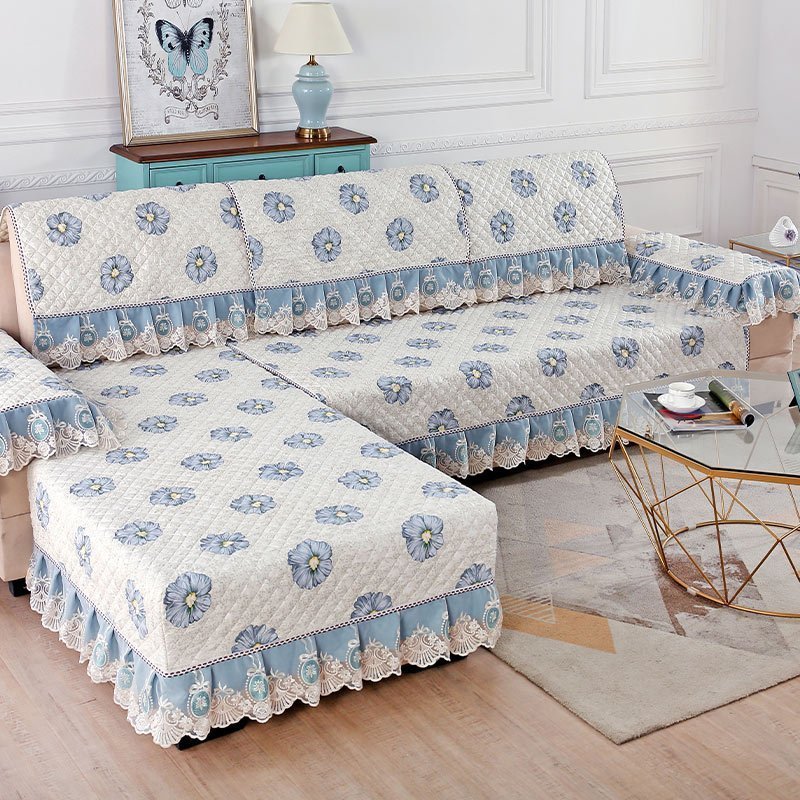 垫四季通用坐垫靠背垫北欧简约布艺沙发套罩防滑全包盖布霓裳蓝7070