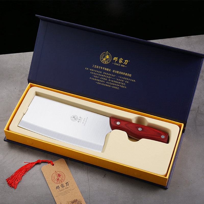 邓家刀 三合钢切片刀QD-4938 高硬度9铬锻打锋利切片刀不锈钢家用彩木柄切菜刀切肉刀