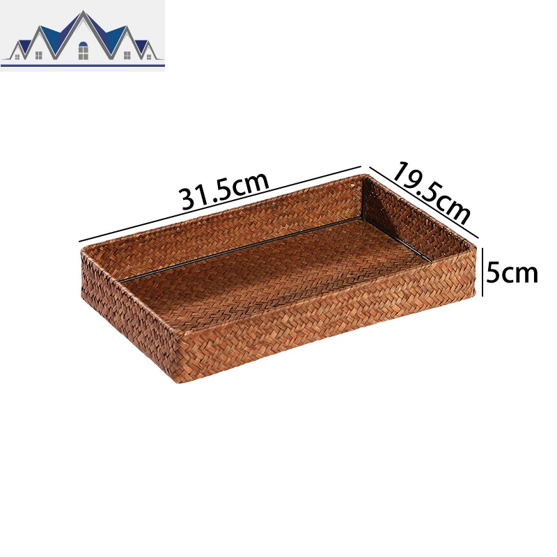 KENS 手工海编织收纳篮 茶具托盘 桌面零食遥控器储物筐茶盘 三维工匠 咖色31.5*19.5*5cm
