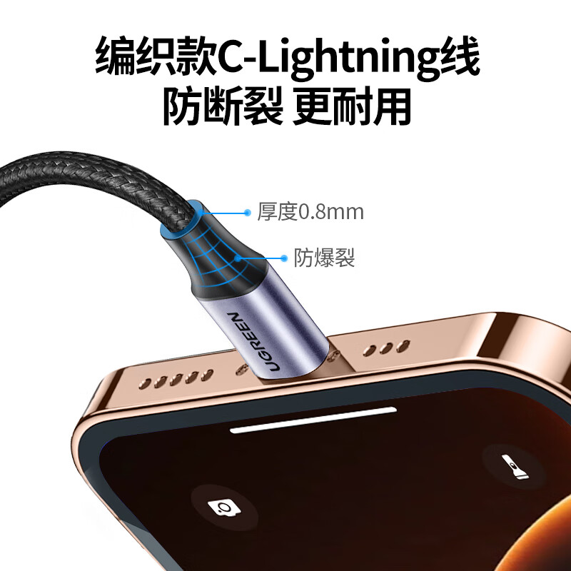 绿联42.5W 1C1A双口车载快速充电器配1米苹果转C线 套装 深空灰 CD213/50673 (货期3-6天)高清大图