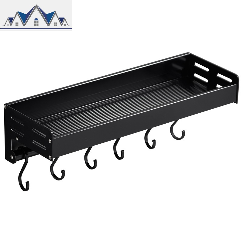 免打孔黑色厨房置物架壁挂式挂墙上家用厨房墙上收纳架调味调料架_940高清大图