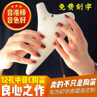 初学陶笛12孔中音C调陶笛十二孔AC陶笛民族乐器教学陶埙免费刻字 初学款12孔AC素烧
