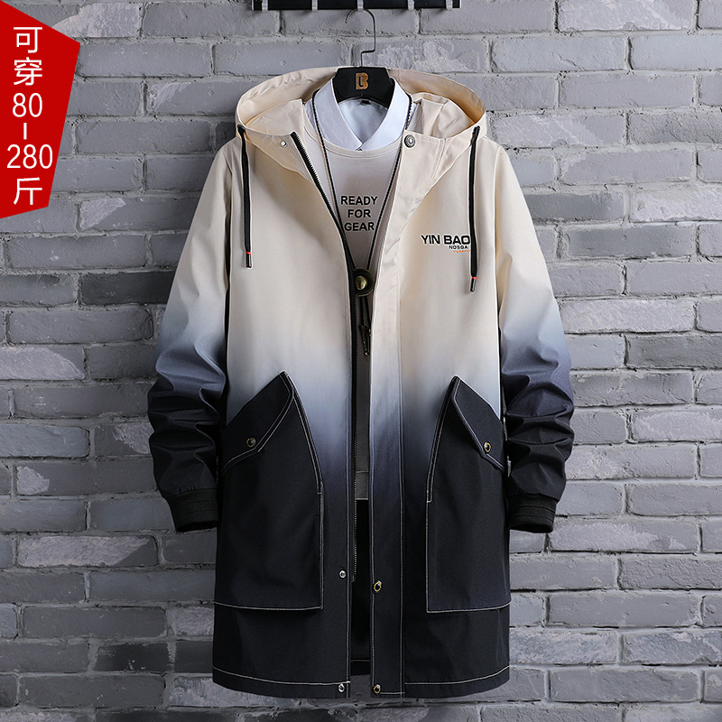 SUNTEK中长款外套男渐变风衣春秋款加肥加大码胖子夹克休闲衣服痞帅披风风衣高清大图