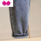 七斓港风黑灰色牛仔裤男春休闲bf宽松九分哈伦萝卜小脚裤