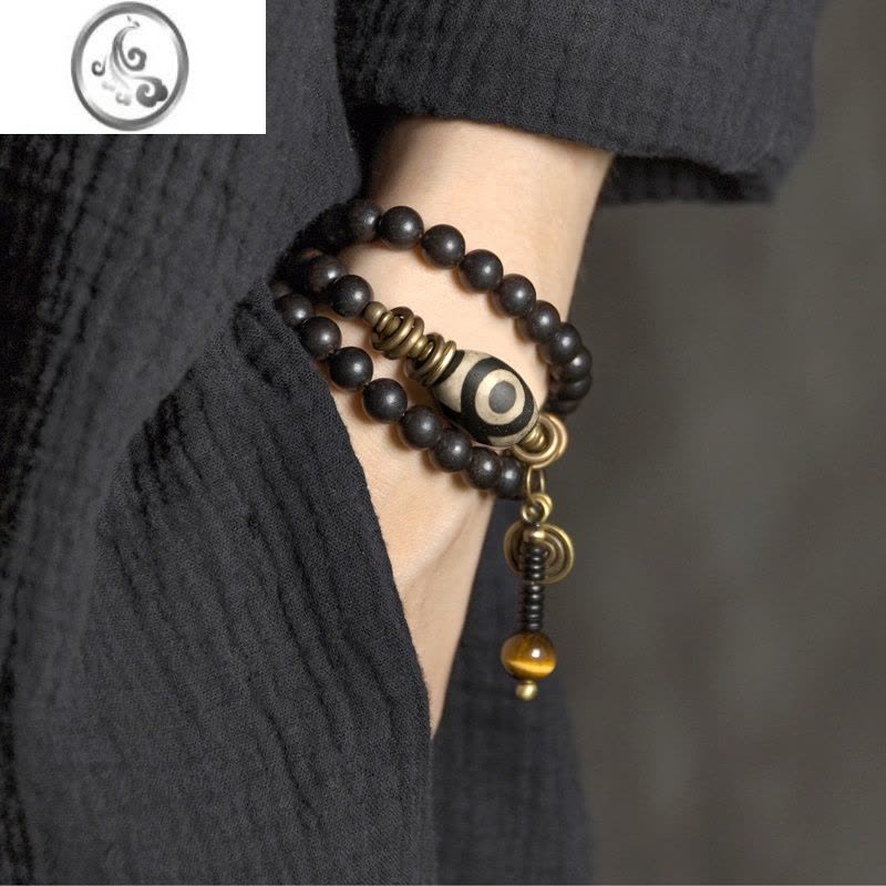 JiMi非鱼之家原创黑檀木国风手串男 民族风复古个性特色文玩手链女款图片