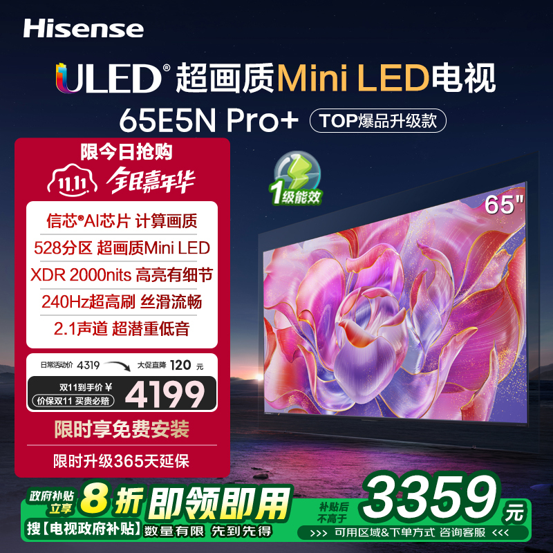 海信65E5N Pro+ 65英寸Mini LED 电视机液晶家用 家电补贴换新