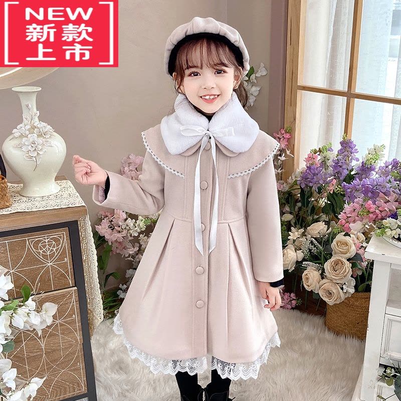 可莉允女童毛呢外套冬装2022新款儿童洋气呢子大衣夹棉加厚中长款连衣裙棉服图片