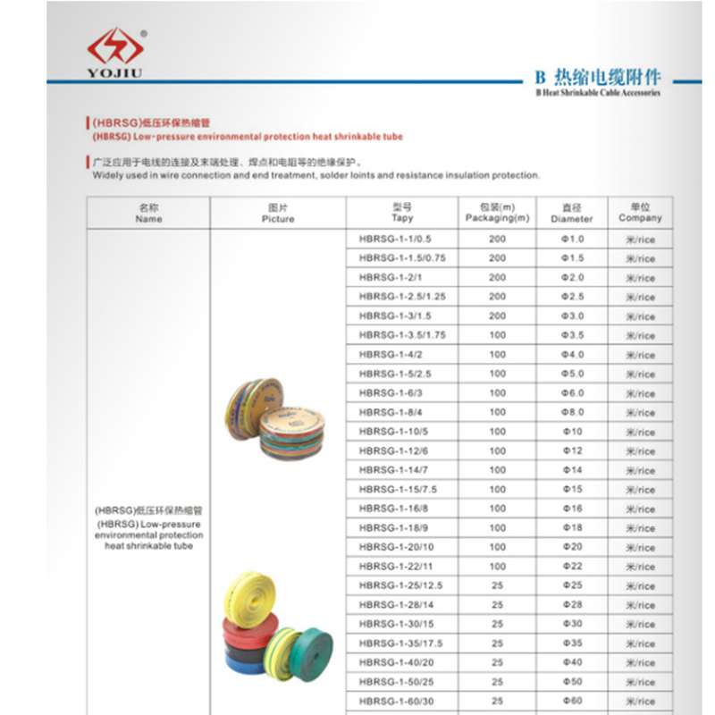 永久 低压电缆附件热缩管 NH-∮5 绝缘套管 100米/盘
