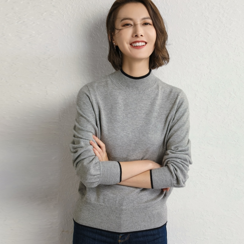 百搭毛衣女宽松秋冬套头韩版毛针织衫打底衫慵懒风高领羊毛衫
