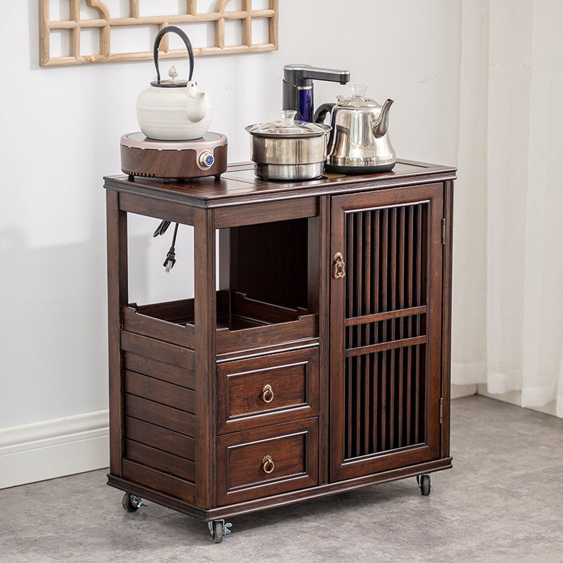 茶柜架中式泡茶台煮一体竹制移动茶柜家用小型烧茶柜茶水柜办公室胡桃