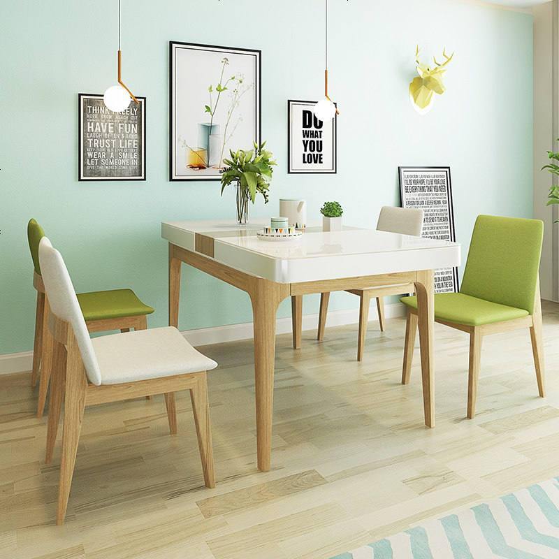北欧实木伸缩折叠餐桌 现代简约餐桌椅组合家用长方形小户型饭桌 一桌4椅+长凳（备注颜色）