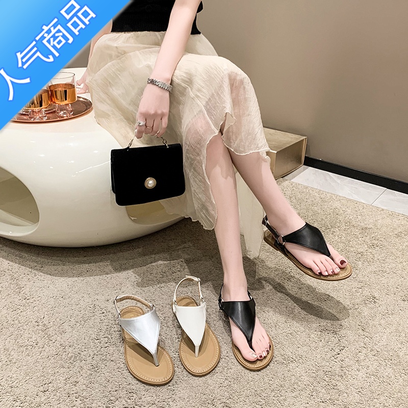 SUNTEK平底凉拖鞋女夏外穿时尚高级感2023新款配裙子百搭一字带凉鞋高清大图