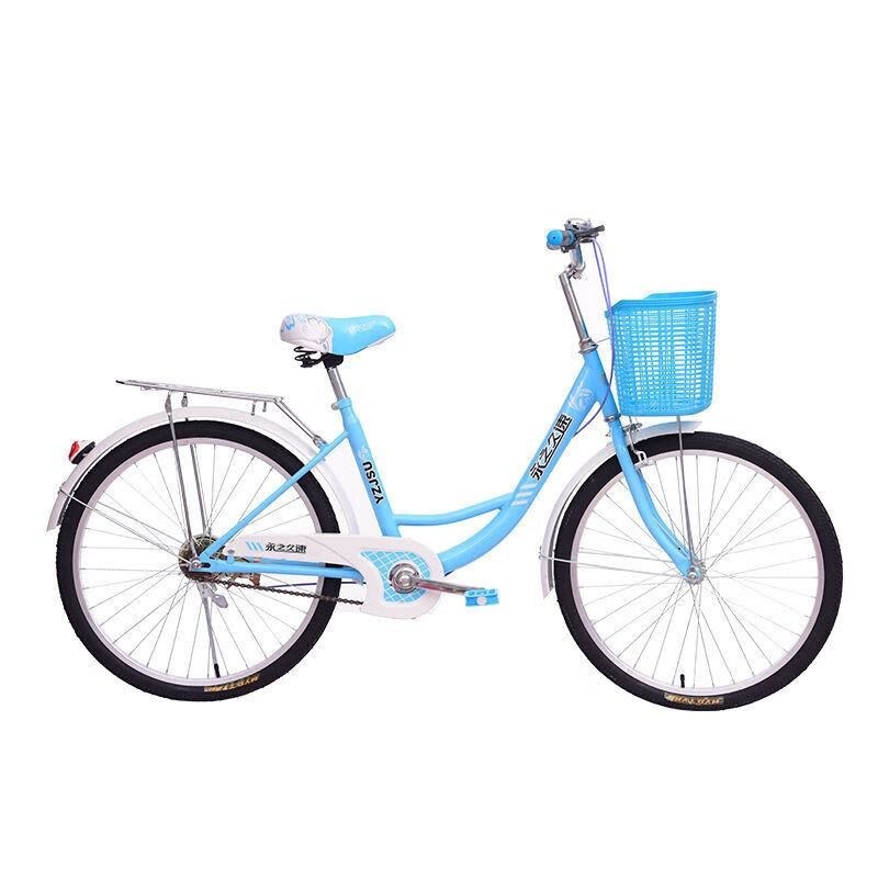 24 26寸成人变速自行车轻便通勤免充气实心胎中学生单车 顶配款【充气胎】白色 26寸单速