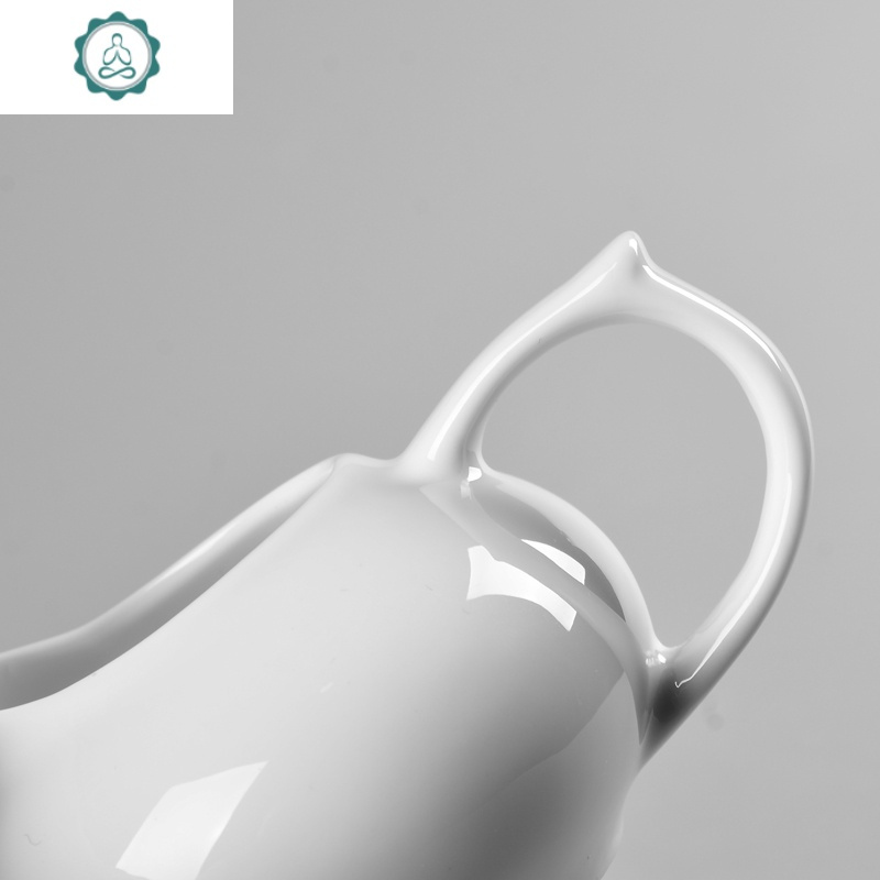 玉瓷茶海公道杯带手把 德化白瓷公杯分茶器功夫茶具配件陶瓷瓷器 封后 玉瓷公道杯-水点桃花