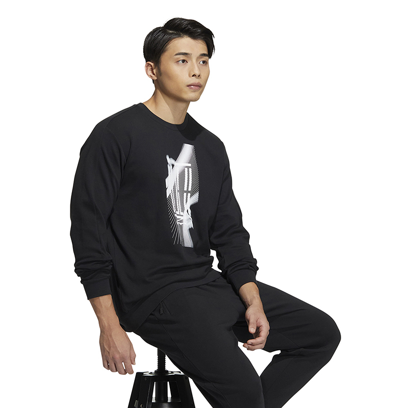 adidas 武极系列 图案印花圆领套头卫衣 男款 黑色 IA8183