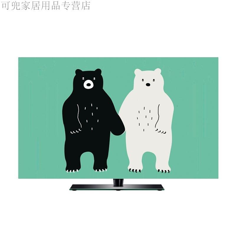 18新款时尚卡通印花挂式电视机罩防尘罩布艺壁挂液晶电视罩防尘罩电视套55寸欧式香槟绸缎布蕾丝电视套咖啡色圣诞鹿