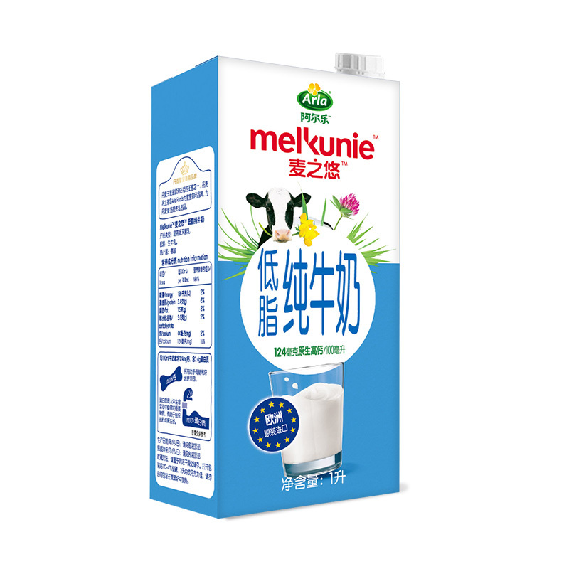 Arla 阿尔乐 麦之悠 低脂纯牛奶康美包1L*6盒整箱 德国进口
