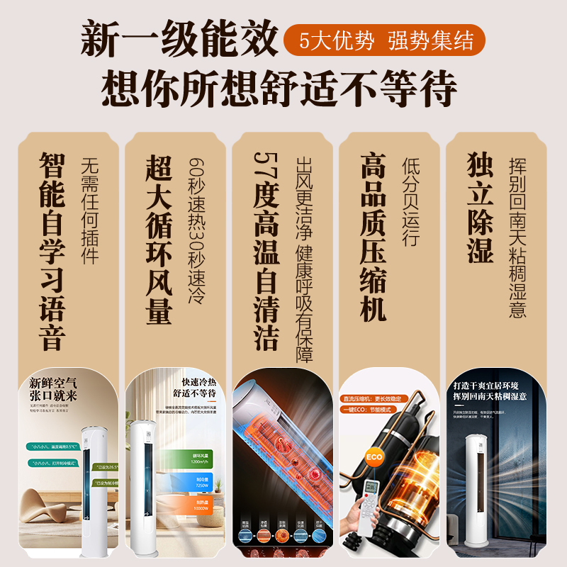 新飞空调3匹冷暖 圆柱立柜式空调 柜机 家用客厅变频空调 一级能效 变频空调 节能省电KFR-72LW/HYE1-XB1