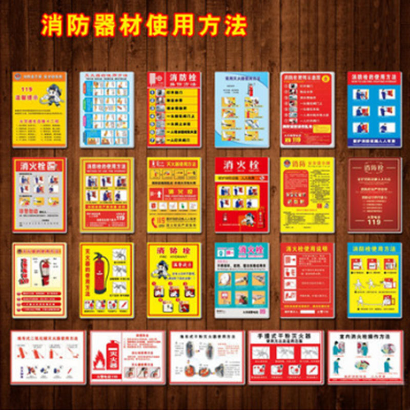 丛林狐 推车手提干粉灭火器使用方法消火栓箱宣传画VEH PP胶 50*70cm VEH02 灭火器使用