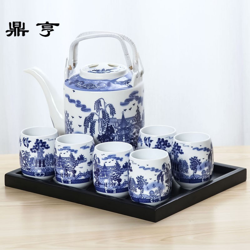 鼎亨景德镇大容量陶瓷茶壶家用青花瓷凉壶餐厅泡茶壶1700毫升提