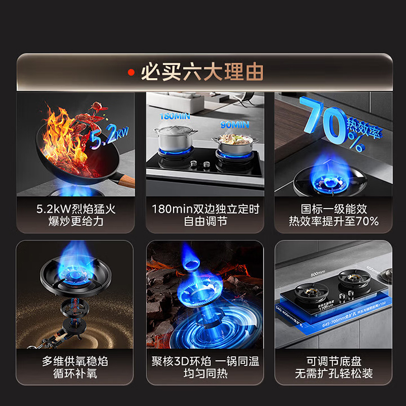 美的燃气灶天然气 双灶具 家用5.2kW猛火灶台嵌两用可调节灶具 JZT-QD529双边定时 烟灶联动 70%热能效率高清大图