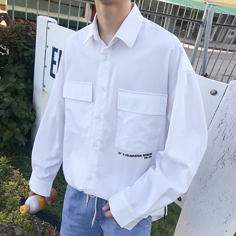 男士韩版潮流宽松衬衫个性百搭休闲长袖港风学生帅气打底衣服
