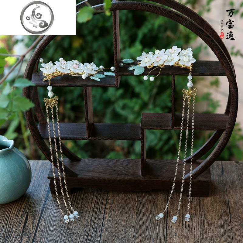 汉服头饰女流苏步摇发夹古风发饰套装花朵对夹古装写真表演配饰品jimi