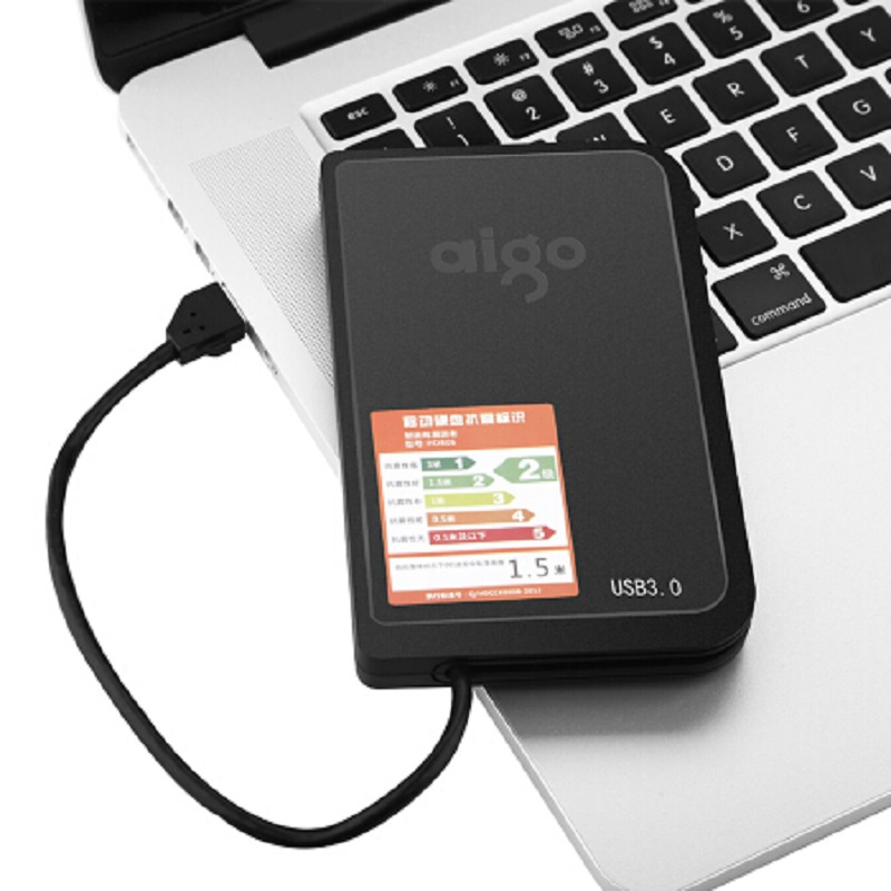 爱国者(aigo)HD806 4TB USB3.0 黑色移动硬盘 机线一体 防震抗摔