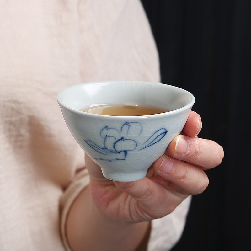 常生源 功夫茶具 整套陶瓷功夫茶具可养开片茶杯茶壶 手绘匏尊原矿汝窑汝瓷茶具套装