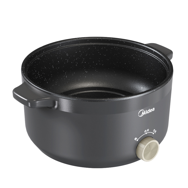 美的(Midea)电火锅多功能可煮涮煎炸锅 3L大容量一体锅身两档功率可调不沾内胆 钛雅灰 HGE2520 1000W高清大图