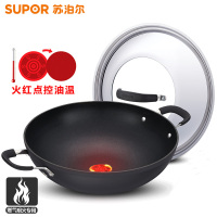 苏泊尔(SUPOR)大炒锅36cm不粘锅PC36M1火红点无油烟双耳炒菜锅具大勺平底炒锅中式燃气灶明火专用