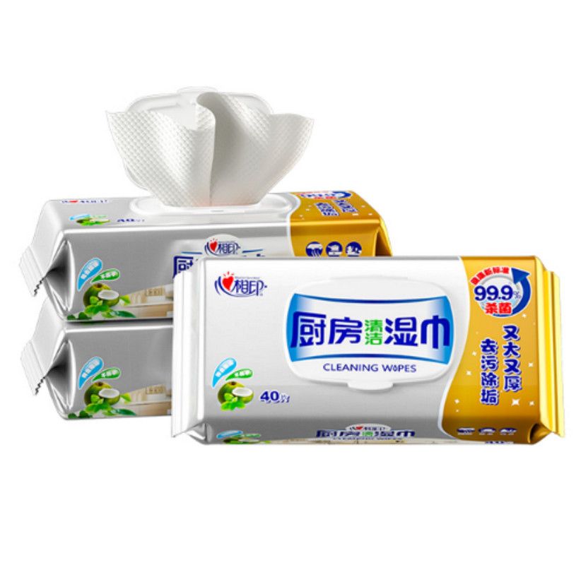 心相印 厨房湿巾 40抽3包 金装去污去油厨房专用湿纸巾 XJB040+P1高清大图