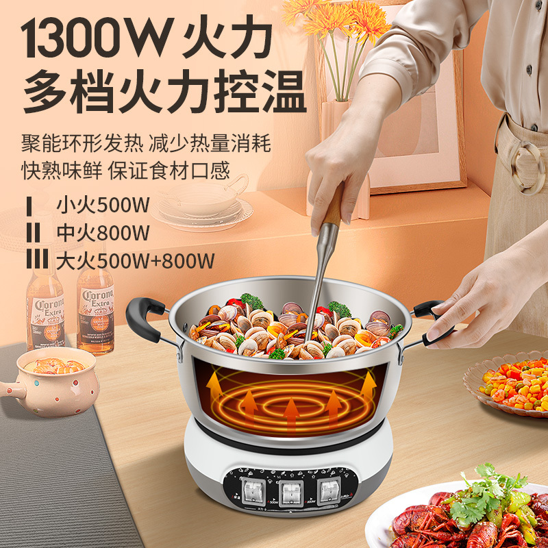 益多 电蒸锅多功能家用蒸包子锅24CM加厚食品级不锈钢电热锅电煮锅电火锅一体锅带不锈钢蒸笼 YNDG-24