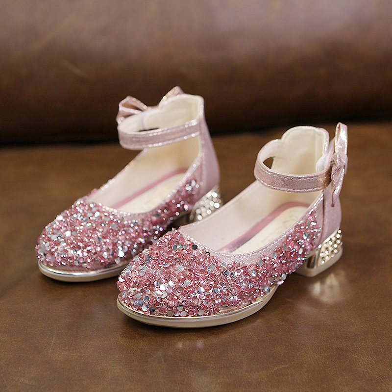 七色王国儿童皮鞋 七色王国女童皮鞋高跟学生女孩钢琴表演水晶礼服
