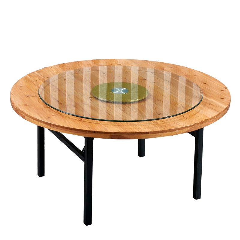 创世人 酒店圆桌餐厅圆桌带转盘可折叠餐桌家用商用餐桌实木杉木折叠圆台多尺寸选择可定制 直径150cm（无椅）