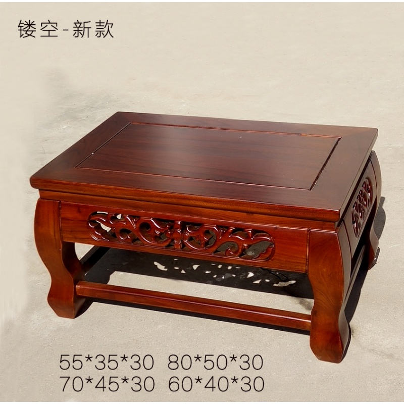 仿古实木质炕桌炕几榻榻米矮桌榆木中式飘窗茶几方地桌小桌子 镂空70*45*高30-新款全实木品牌款