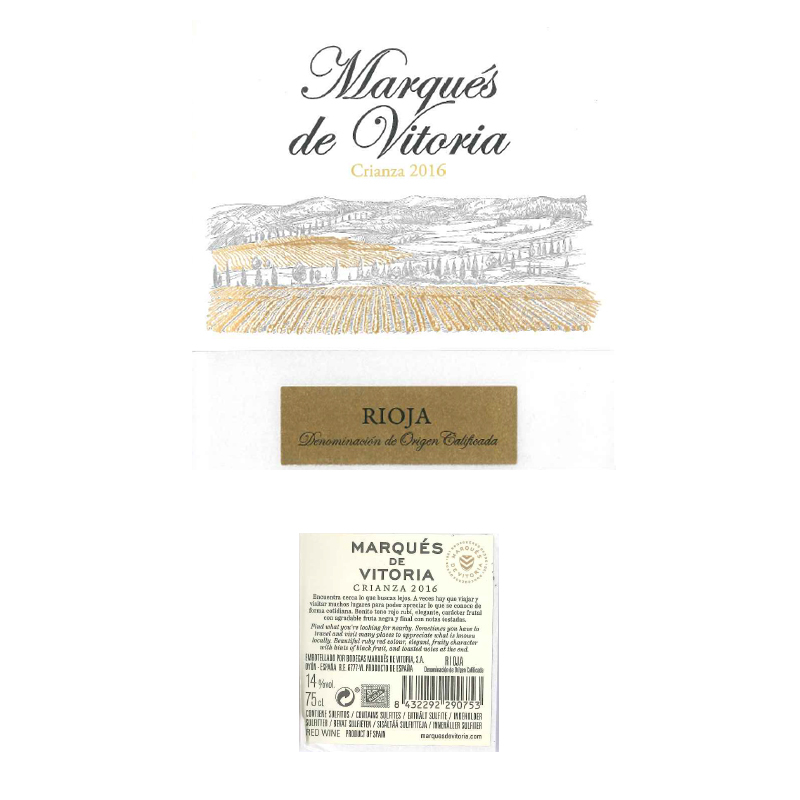 西班牙原瓶进口 干红葡萄酒 Marques de Vitoria维多利亚2016 红酒750ml 里奥哈产区 橡木桶存放