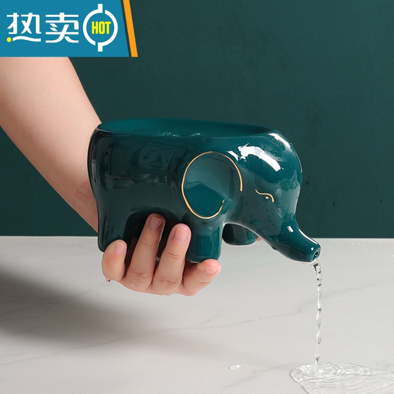 敬平欧式陶瓷香皂盒简约时尚沥水肥皂盒酒店卫生间装饰皂碟创意皂托架 绿色鱼尾皂盒高清大图