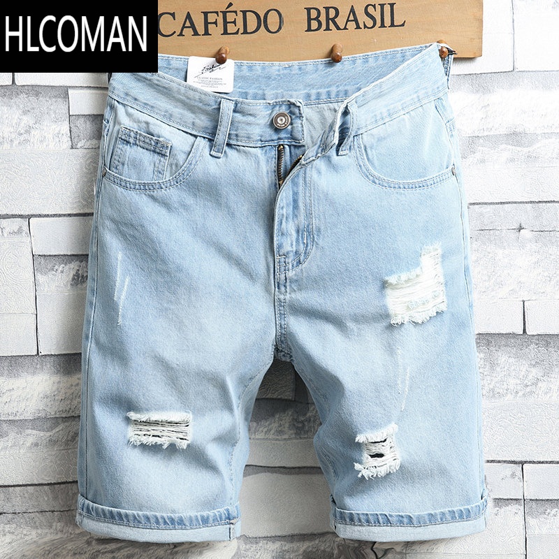 HLCOMAN牛仔短裤男夏季薄款2024新款破洞男款七分中裤五分裤子男士牛仔裤 31二尺四 302短