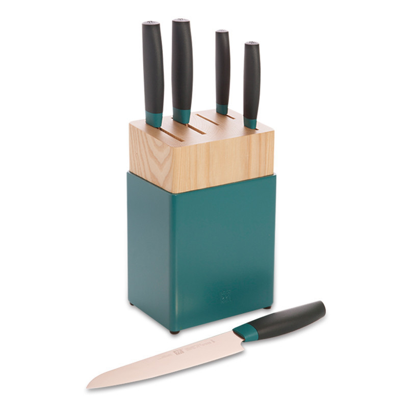 双立人(ZWILLING)Now玫瑰金系列刀具6件套中片刀多用刀菜刀全套刀具套装 青柠色