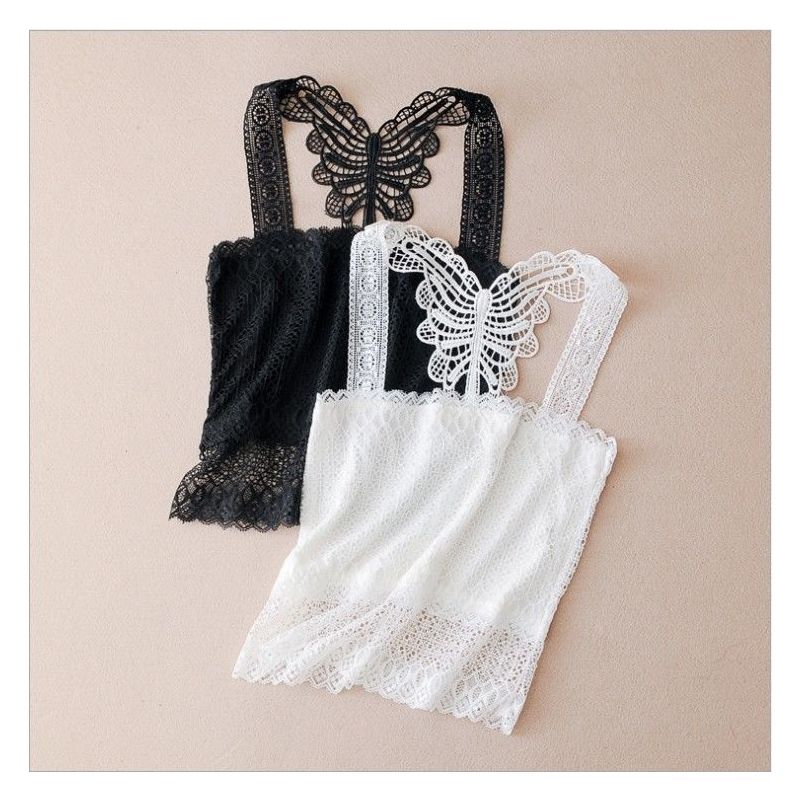 后背蝴蝶结裹胸小吊带背心女防走光内衣蕾丝打底抹胸