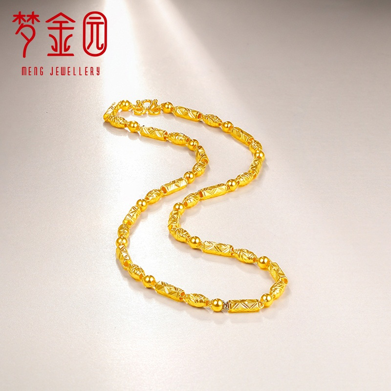 梦金园 黄金项链 足金9999男士橄榄珠竹节车花项链 黄金首饰
