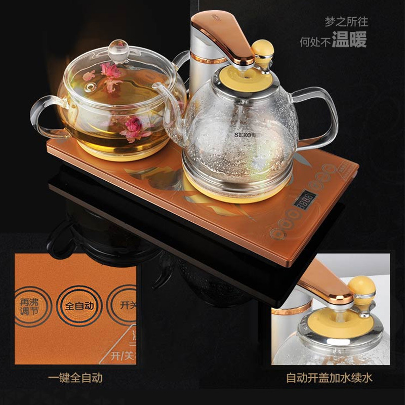 SEKO新功 F92全自动上水电热水壶 防干烧 套装玻璃茶艺炉煮茶器抽水茶具37*20(黄色)