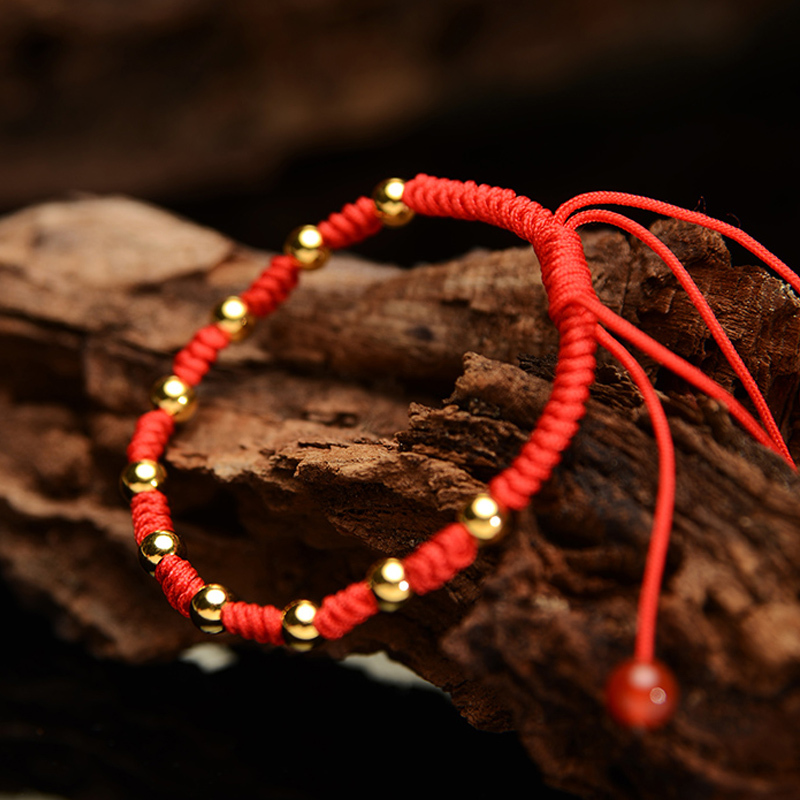 永坤黄金珠子足金999素面抛光圆珠圆球金珠路路通红绳本命年