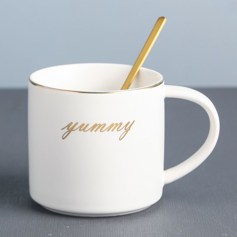 陶瓷咖啡杯碟套装早餐杯子情侣杯英式下午茶杯马克杯带勺哑光乳白[方